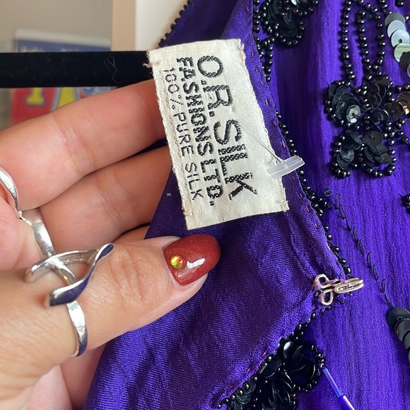 PURE SILK INDIGO EMBELLISHED TOP - Picture 5 of 13